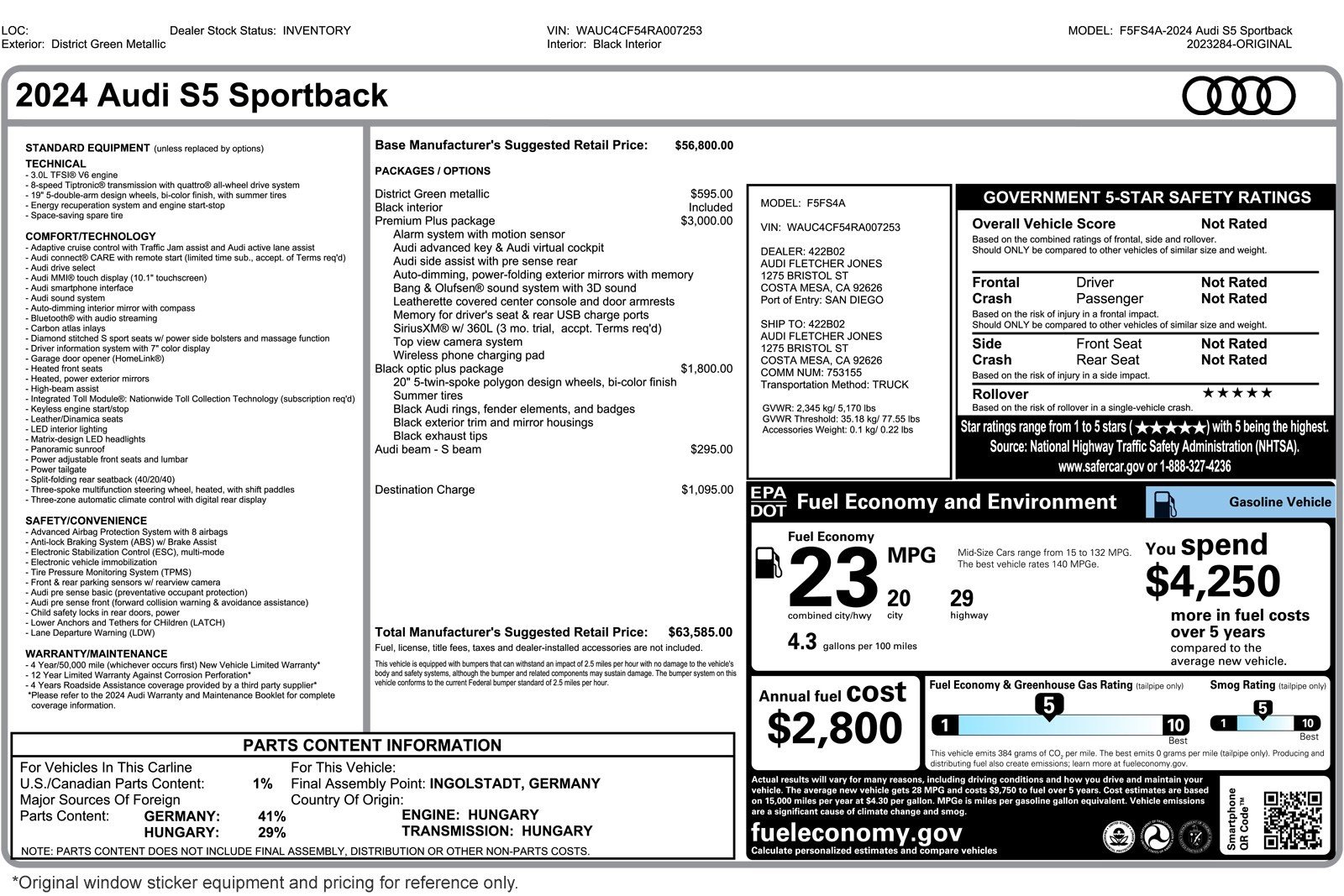 audi s5 sportback 2024 WAUC4CF54RA007253 image audi s5 sportback 2024 WAUC4CF54RA007253 image